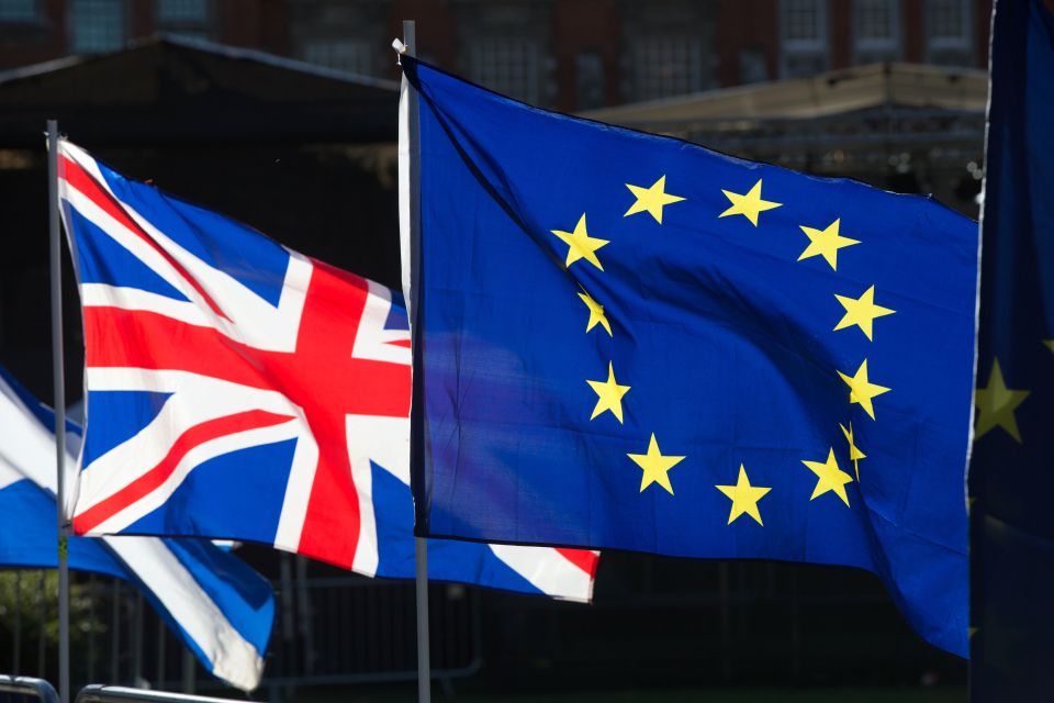 Anti-Brexit campaigners wave Union and European Union flags outside the Houses of Parliament, London. PRESS ASSOCIATION Photo. Picture date: Monday January 28, 2019. As the Prime Minister faced another Commons showdown over her EU withdrawal agenda on Tuesday, Downing Street was battling to keep control of the Brexit timetable. See PA story POLITICS Brexit. Photo credit should read: Jonathan Brady/PA Wire