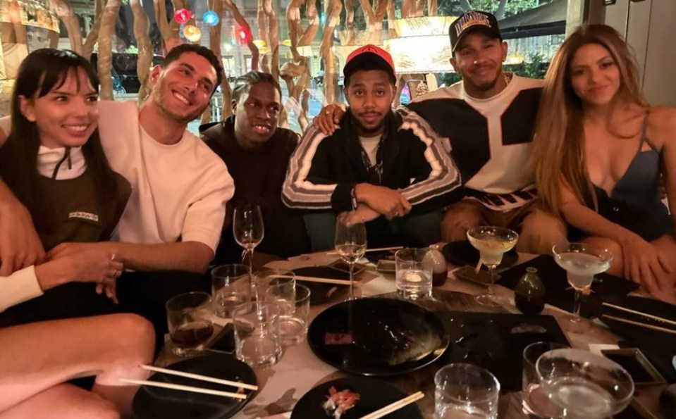 Lewis Hamilton, second right, went out for dinner with Shakira, right, at the weekend