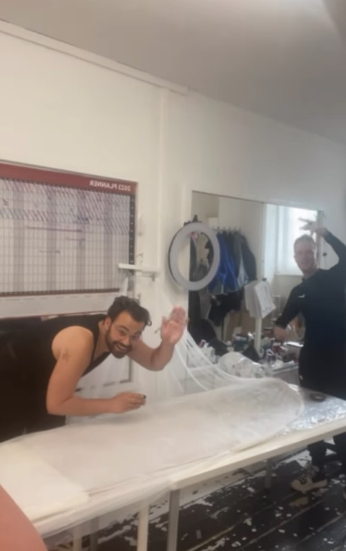 Her bespoke tailors were hard at work on her costume