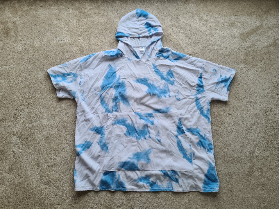 Tie-dye hooded beach towel.