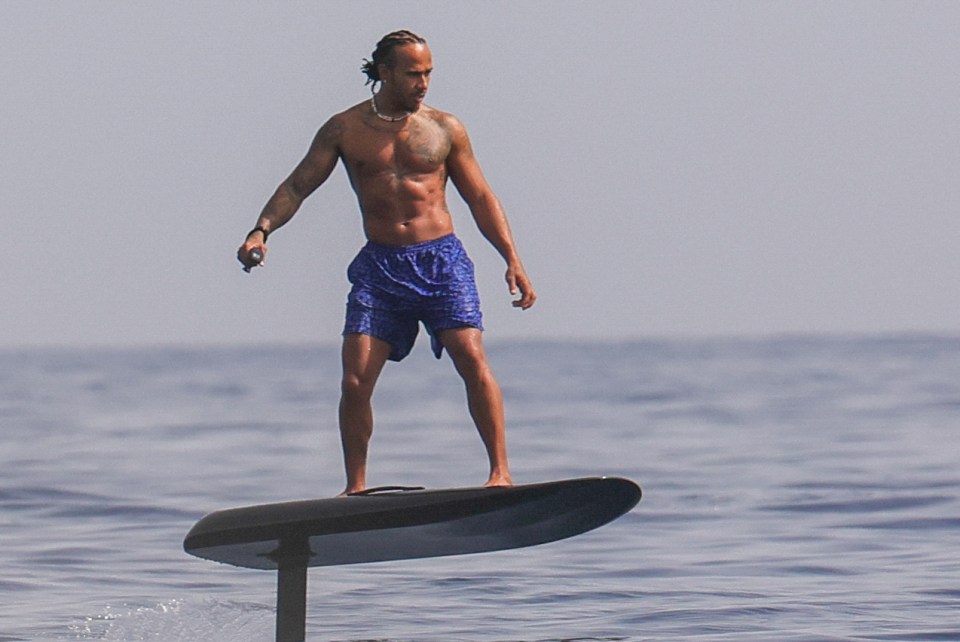 Hamilton showed off his ripped abs as he enjoyed a well-deserved break from the busy F1 season