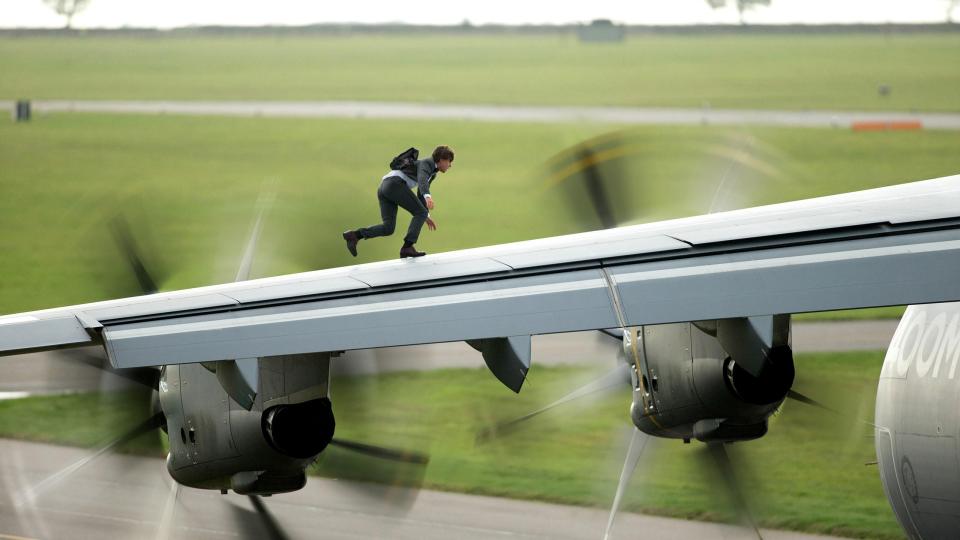 Tom says he had a near miss with serious injury or death thanks to a flying rock while performing this scene