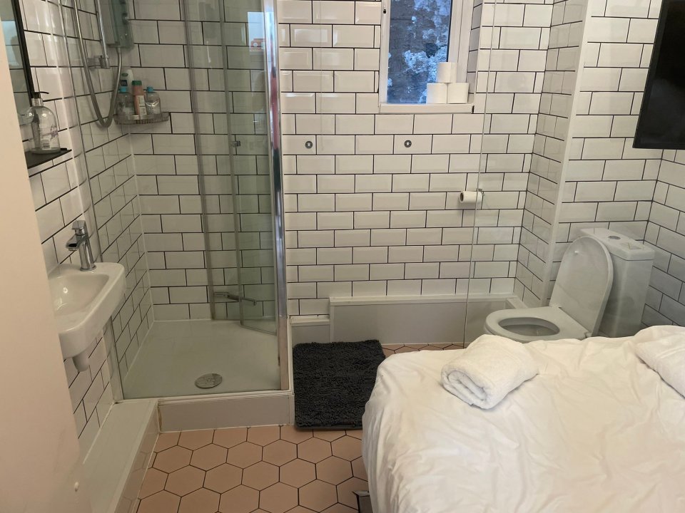 David Holtz says his Airbnb accommodation had the bed in the bathroom