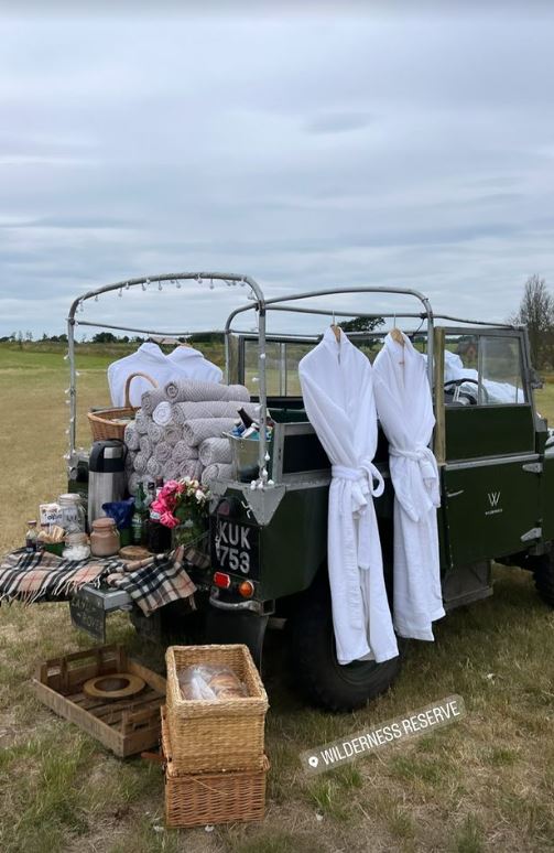 She celebrated in style with picnic with pals on safari at the remote location