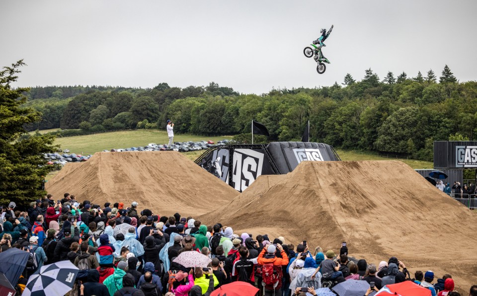 Motocross riders perform at the Goodwood Festival of Speed on Friday
