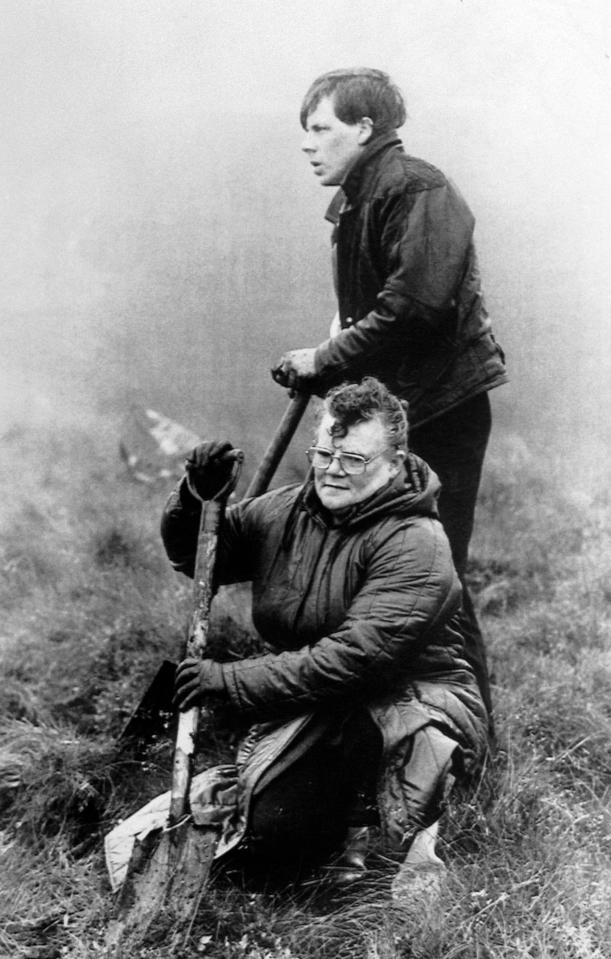 Keith's late mum Winnie Johnson with her son Joey, searching on Saddleworth Moor in 1988