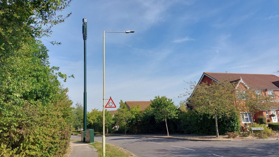 The pole was installed by Three network and erected on Bluebell Road in Ashford, Kent