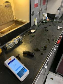 Glass was left shattered all over the plane's kitchen area