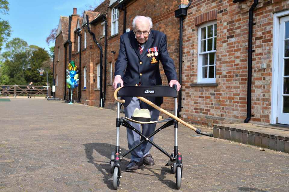 Captain Sir Tom Moore did 100 laps of his garden for his 100th birthday in  2020