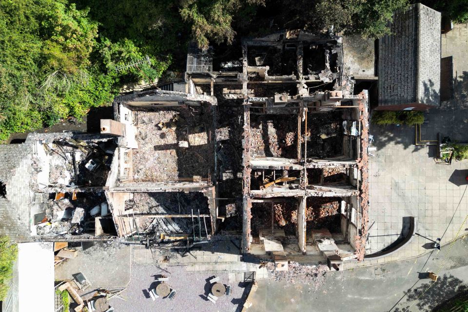 The scorched remains of the pub