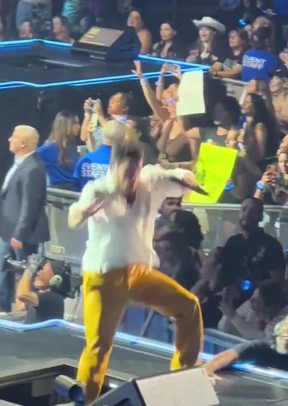 The Jonas Brothers singer screamed as he fell in front of the packed out crowd