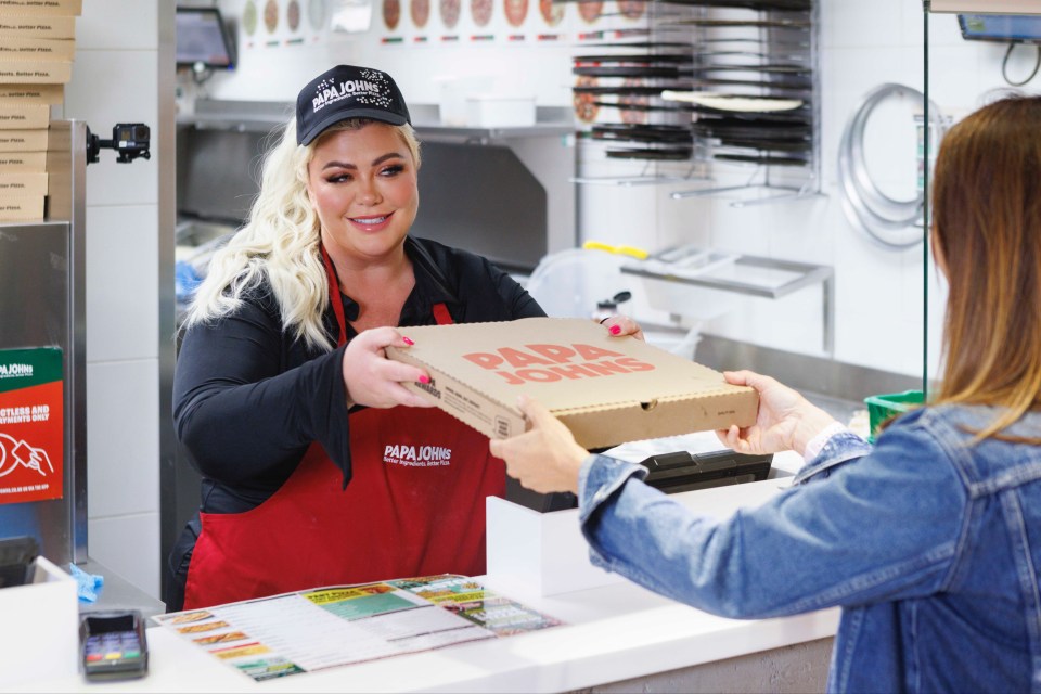 Gemma Collins takes up her new role as Head of Cheese at Papa Johns