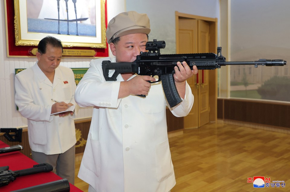 Kim tested out a number of weapons while inspecting the factories