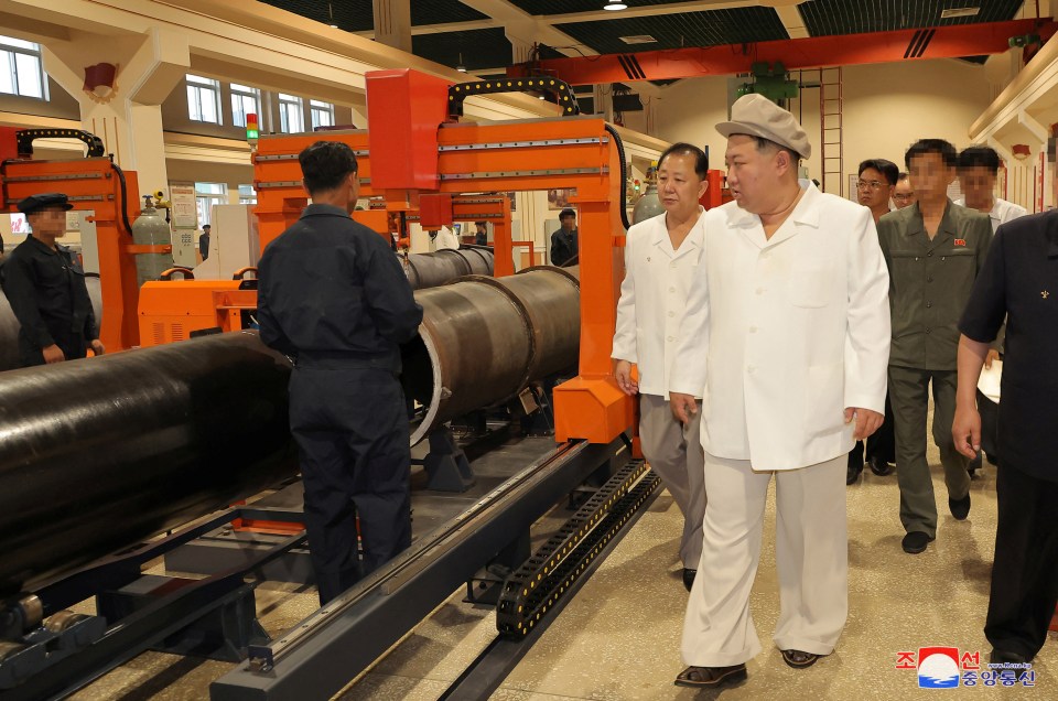 The ruthless leader also inspected factories producing shells for rocket launchers