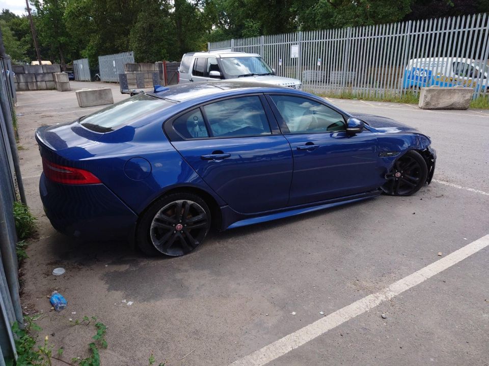 Three of her Jaguar XE's tyres were missing along with other damage