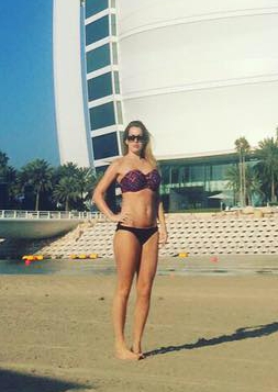 Mrs Taylor pictured outside the Burj Al Arab hotel in Dubai