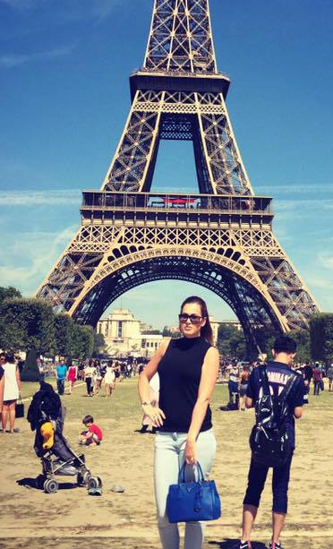 Mrs Taylor pictured under the Eiffel Tower