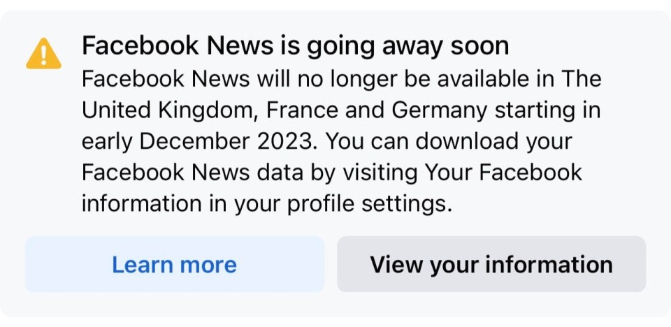 Notice appears at the top of the Facebook News section