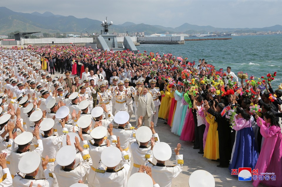 Kim addressed guests at a ceremony at the Sinpho shipyard