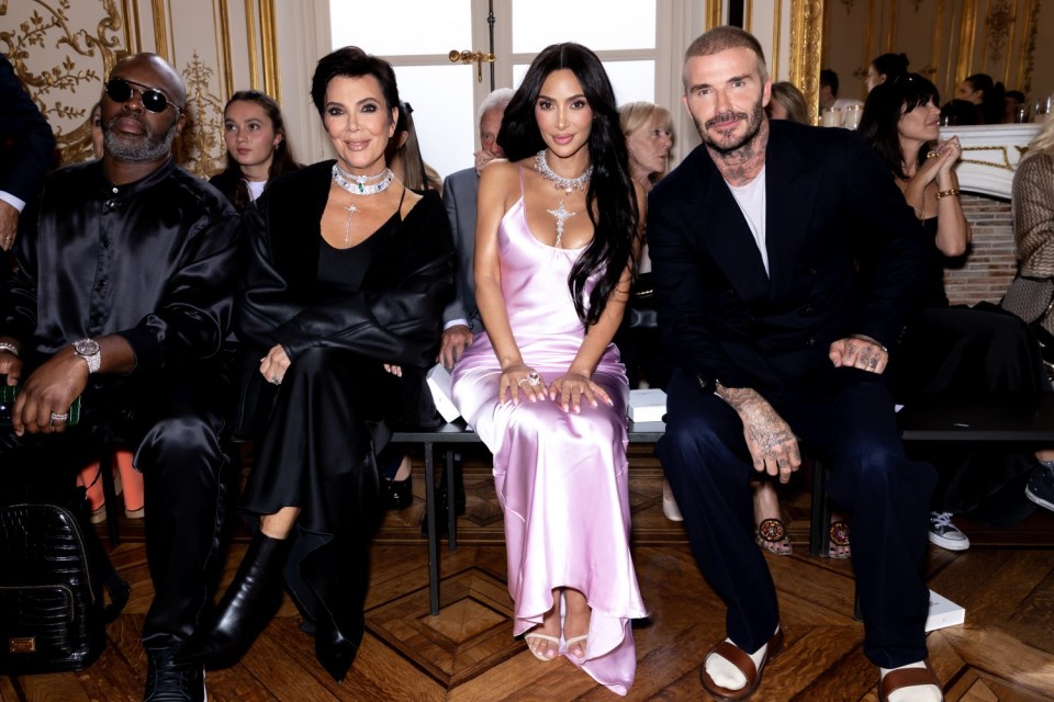 Corey Gamble, Kris Jenner, Kim Kardashian and David Beckham at Victoria Beckham Ready To Wear Spring 2024 on September 29, 2023 in Paris, France. (Photo by Francois Goize/WWD via Getty Images)