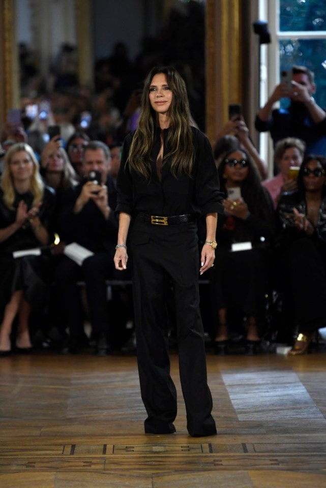 Victoria Beckham on the runway at Victoria Beckham Ready To Wear Spring 2024 on September 29, 2023 in Paris, France. (Photo by Giovanni Giannoni/WWD via Getty Images)