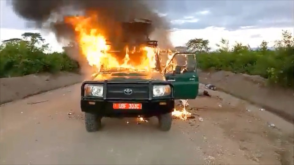Suspected Islamic terrorists opened fire and then torched their car