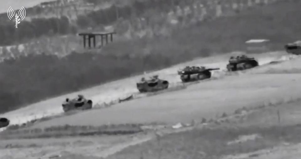Footage appeared to show streams of tanks, drones, and jets wiping out Hamas targets last night in Israel's second night raid
