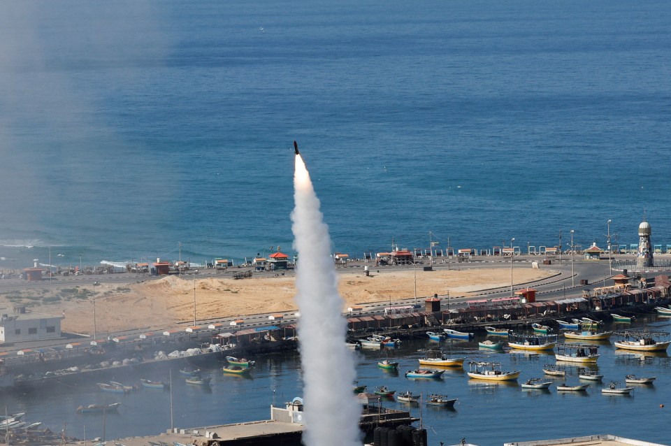 A rocket is fired from Gaza across the border to Israel during the incursion