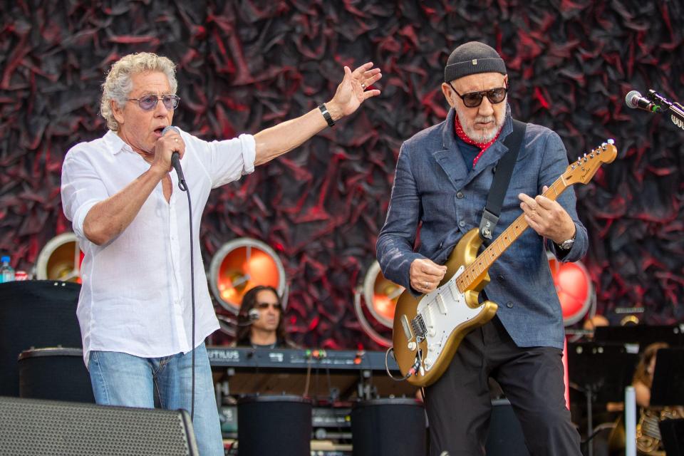 The Who's Roger Daltrey on-stage with Pete