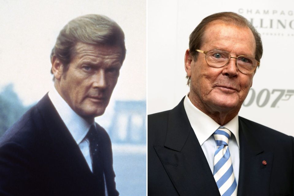  The late Roger Moore - seen on the left as James Bond, and the right as he was in 2012