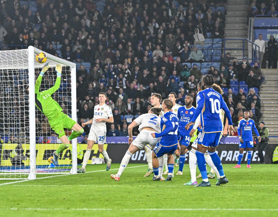 Illan Meslier made a world-class stop from Kiernan Dewsbury-Hall on Friday