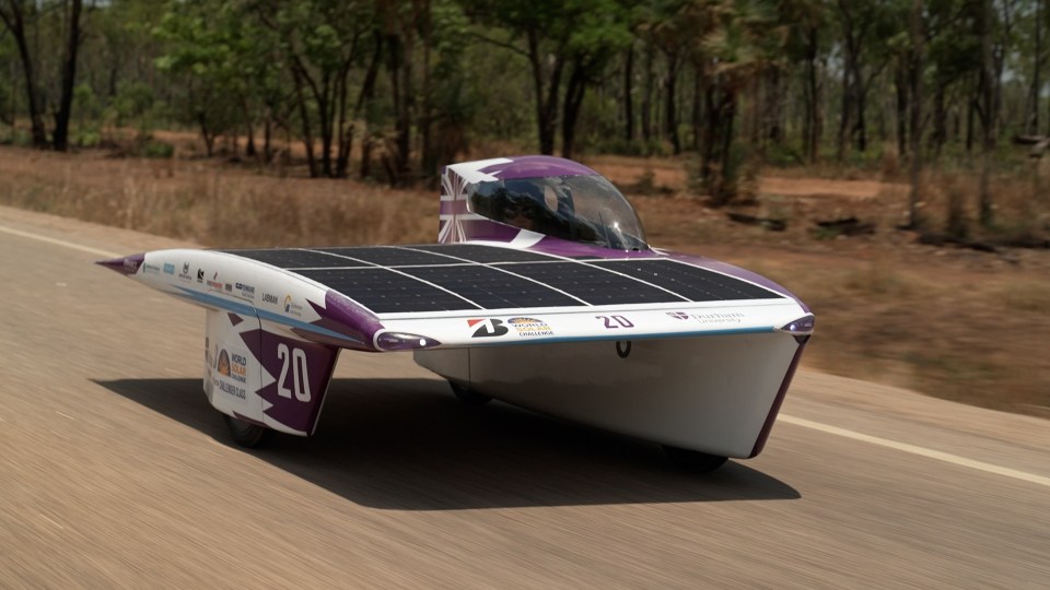 Students at Durham University raced this 180kg car that can travel 1,800 miles at an average of 45mph