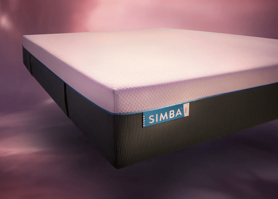 a simba mattress with a blue label on it