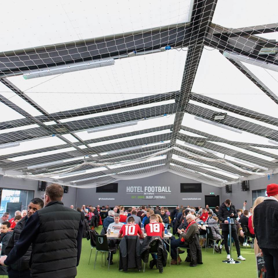 On a match day the five-a-side pitch is turned into a bar
