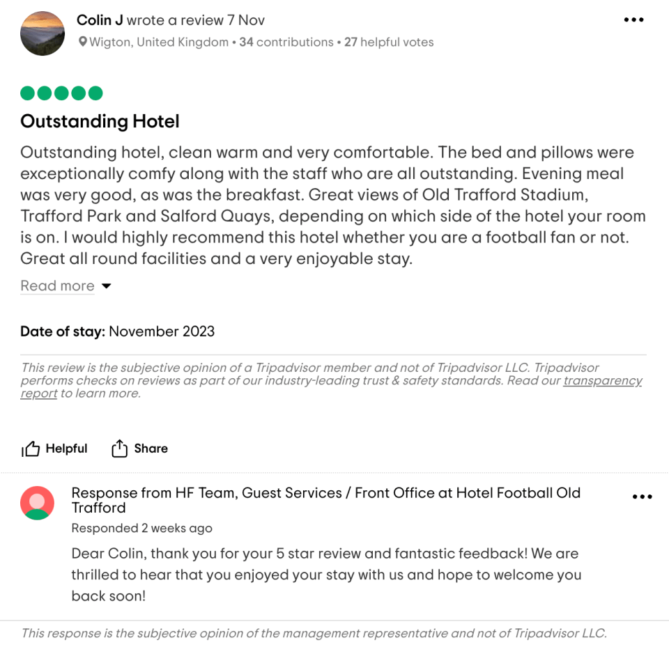 Five star reviews are the norm for Hotel Football