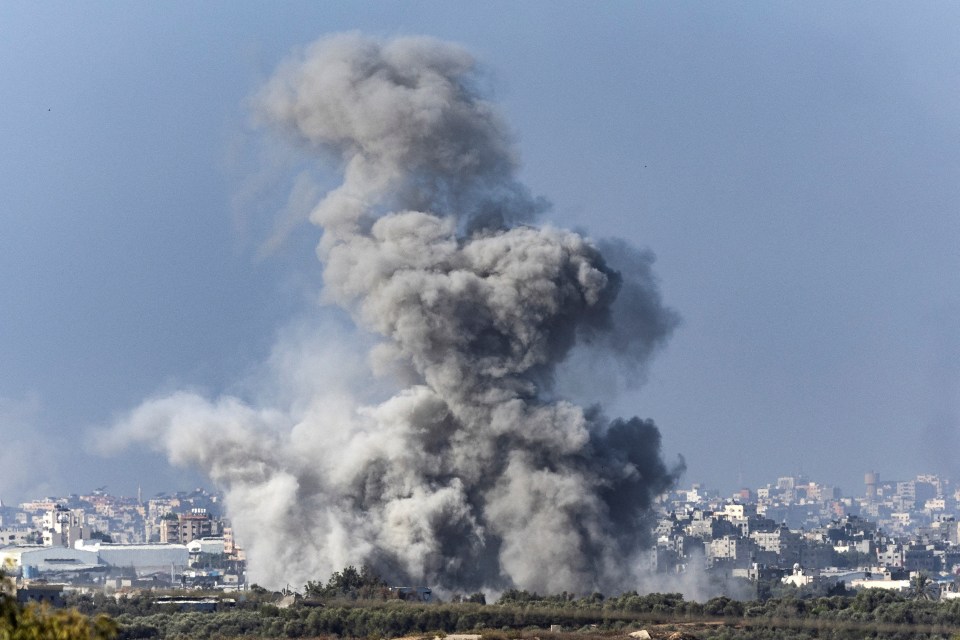 A huge explosion is seen today in the aftermath of an Israeli strike on Gaza
