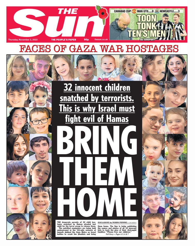 The Sun has called for innocent children kidnapped by Hamas to be released