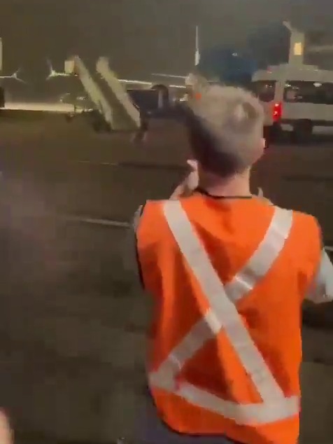 The boarding staircase was headed towards workers at speed