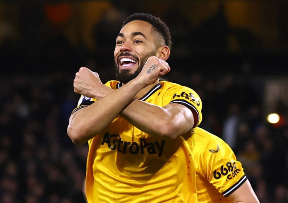 Soccer Football - Premier League - Wolverhampton Wanderers v Everton - Molineux Stadium, Wolverhampton, Britain - December 30, 2023 Wolverhampton Wanderers' Matheus Cunha celebrates scoring their second goal REUTERS/Carl Recine NO USE WITH UNAUTHORIZED AUDIO, VIDEO, DATA, FIXTURE LISTS, CLUB/LEAGUE LOGOS OR 'LIVE' SERVICES. ONLINE IN-MATCH USE LIMITED TO 45 IMAGES, NO VIDEO EMULATION. NO USE IN BETTING, GAMES OR SINGLE CLUB/LEAGUE/PLAYER PUBLICATIONS.