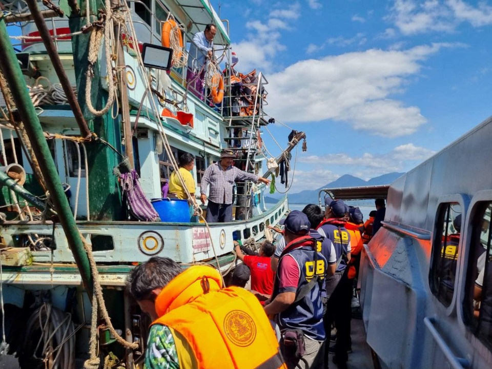PICTURED: A passing fishing traweler rescues 12 tourists includig a British family.   Rescue teams were today searching for a missing British tourist after a diving boat sank in rough seas off the coast of a Thai island.</p>
<p>Millie Young, 57, was on a dream trip with family friends from Brighton visiting the idyllic Surin Islands archipelago in southern Thailand this morning.</p>
<p>But the ship Reggae Queen was battered by large waves and took on water around four nautical miles from the enclave of tropical islands, popular with snorkeling and diving trips.  PACKAGE: Video, picures, text
