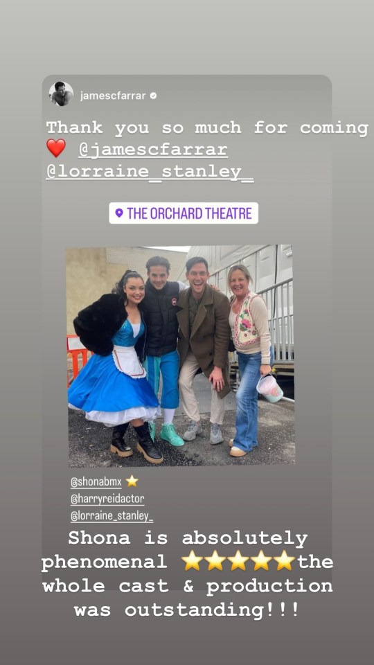 Lorraine Stanley stood alongside Shona McGarty and Harry Reid after their performance of Beauty and the Beast in Panto