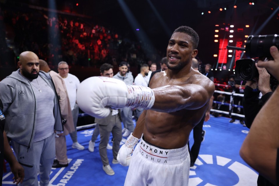 Riydah, Saudi Arabia: Anthony Joshua v Otto Wallin, Heavyweight Contest. 24 December 2023 Picture By Mark Robinson Matchroom Boxing. Anthony Joshua celebrates his win.