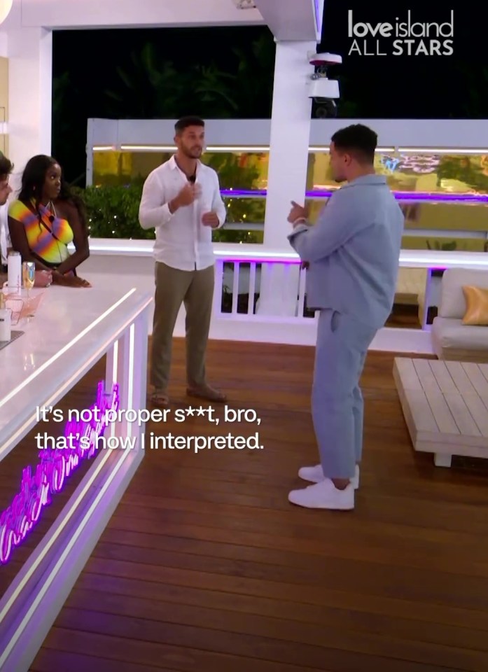 Callum Jones and Toby Aromolaran have heated words in tonight's Love Island