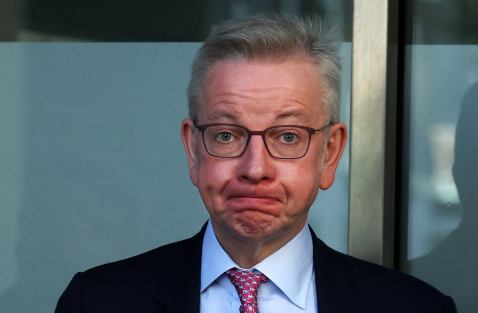 epa10999244 British Secretary of State for Levelling Up, Housing and Communities, Michael Gove, at the Covid-19 Inquiry in London, Britain, 28 November 2023. Harries is giving evidence at the inquiry over the UK government's handling of the pandemic. EPA/ANDY RAIN