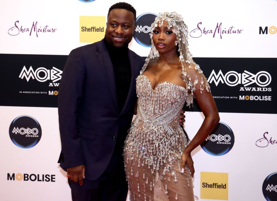 Babatunde pictured with co-host Indiyah Polack at the 2024 MOBO awards