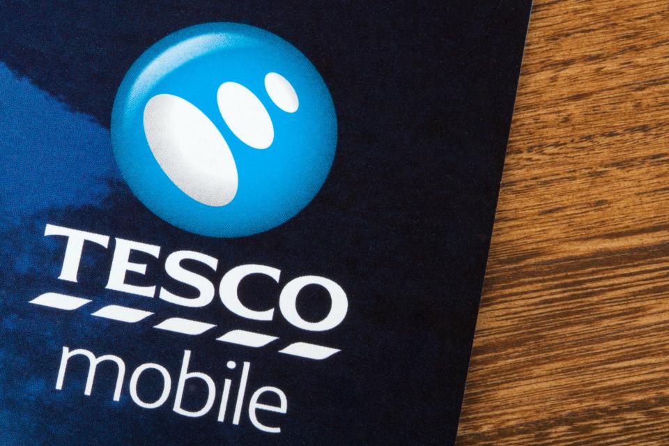 Tesco Mobile logo on a leaflet.