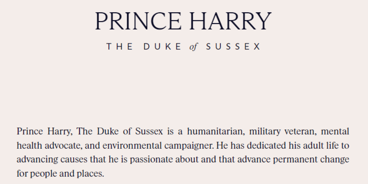 The couple's new website describes Harry as an 'environmental campaigner'