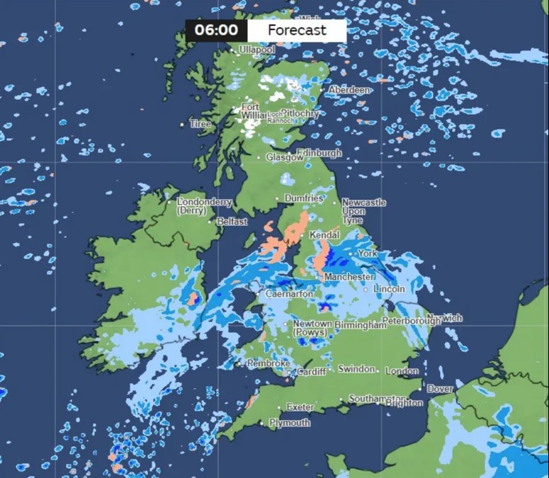 Snow, hail and downpours are forecast on Sunday