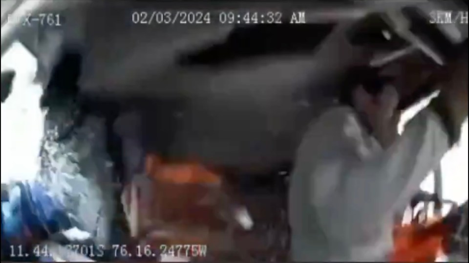 Dashcam footage shows the driver promptly escaping the cabin