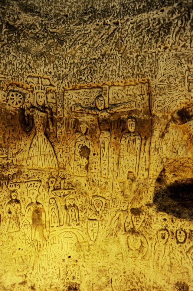 Carvings fill the inside of the tomb